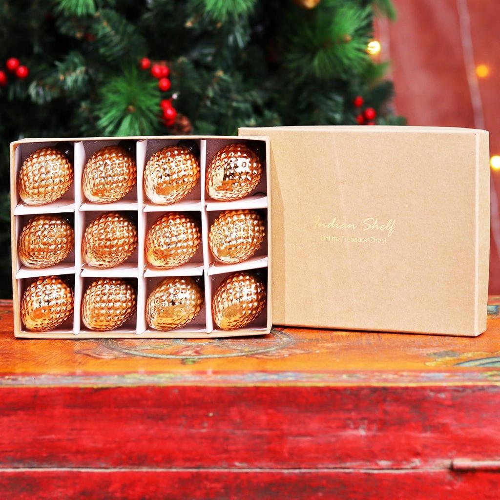 12 Vintage Mercury Copper Glass Pinecone Christmas Ornaments Pinecone Christmas Tree Decorations for Halloween, New Year, Valentine Day