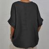 Women's  Color Casual Fashion Pullover With Mid Sleeve Cotton And Linen Top
