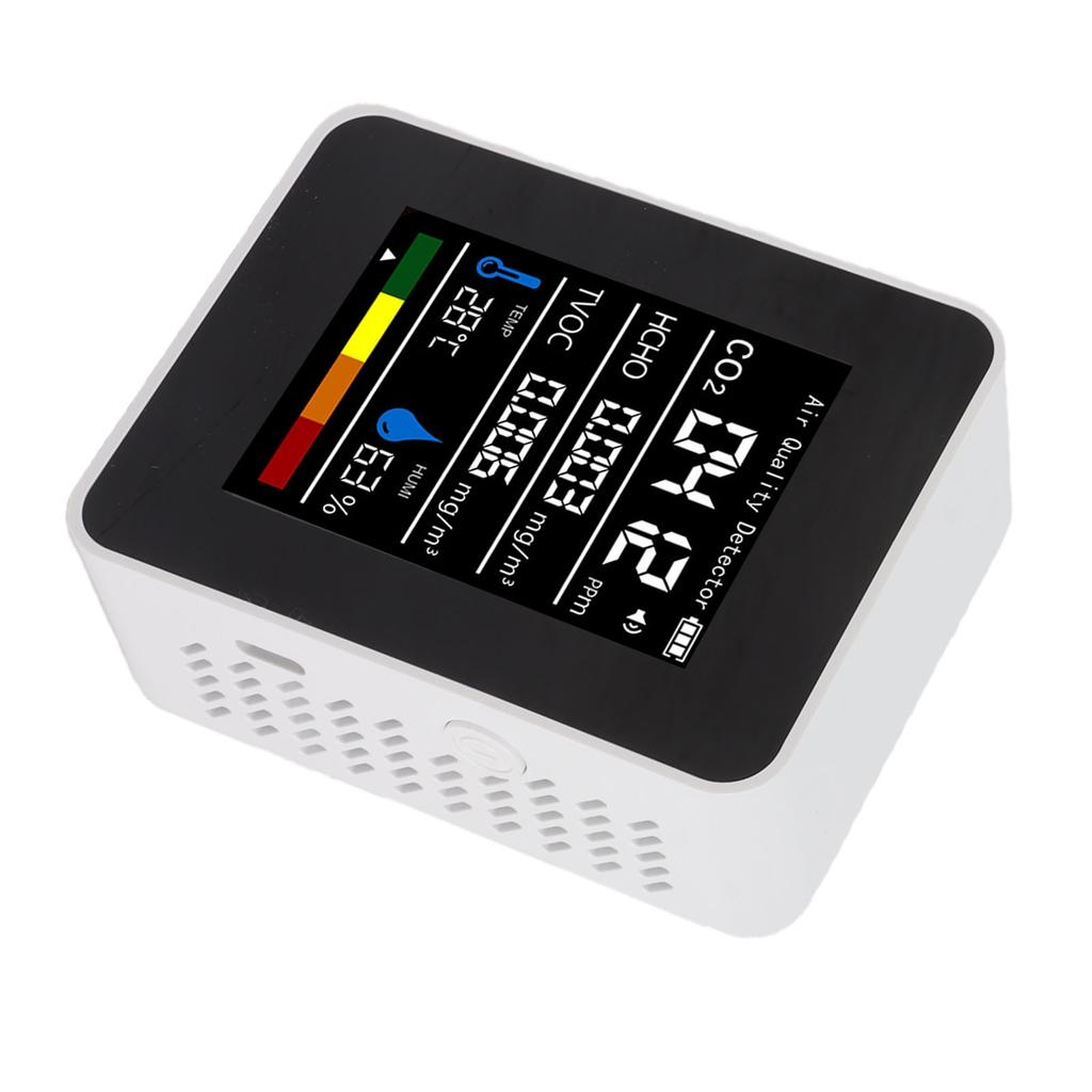 5 in 1 Air Quality Tester CO2 TVOC HCHO Temperature Humidity Test Digital Display Air Detector White