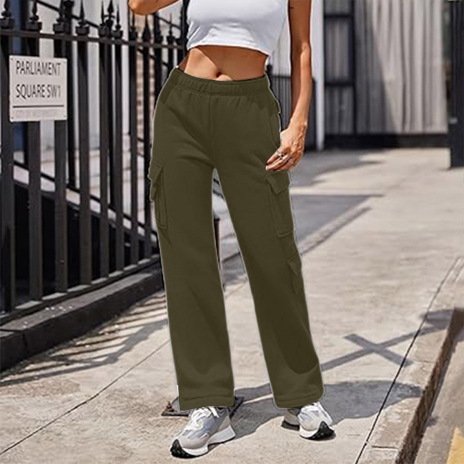 

Women s Casual Sports Multi-pocket High Waist Sweatpants Loose Fashion Trousers L