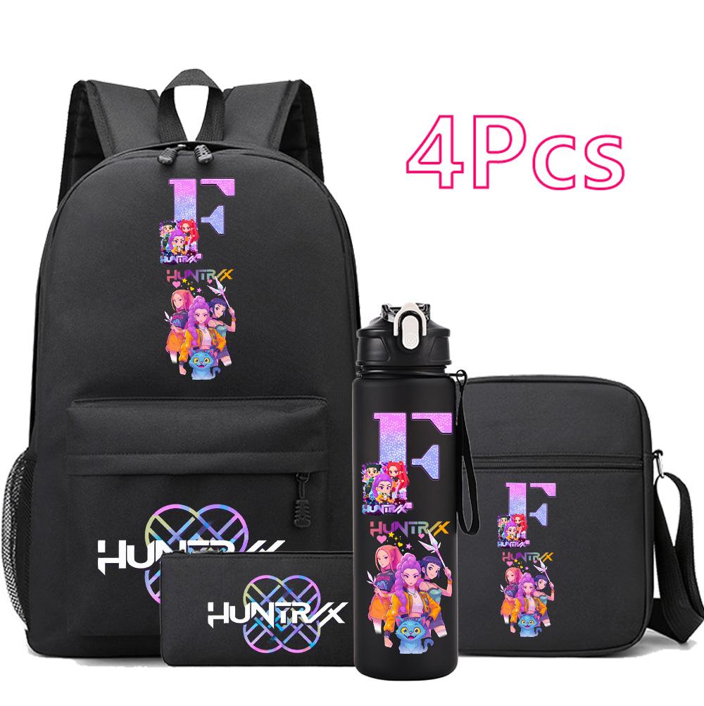4Pcs/set Cartoon Backpack Large Capacity Bookbag Shoulder Bag Case bag with 750ml Water Bottler Boy Girl School Bag Kid Gift