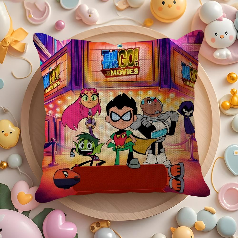 T-Teen T-Titans Go Kissenbezug Natürlicher Leinen Bio-Stoff Doppelseitiger Druck Sofa Heimdekoration Geschenk Kissenhülle
