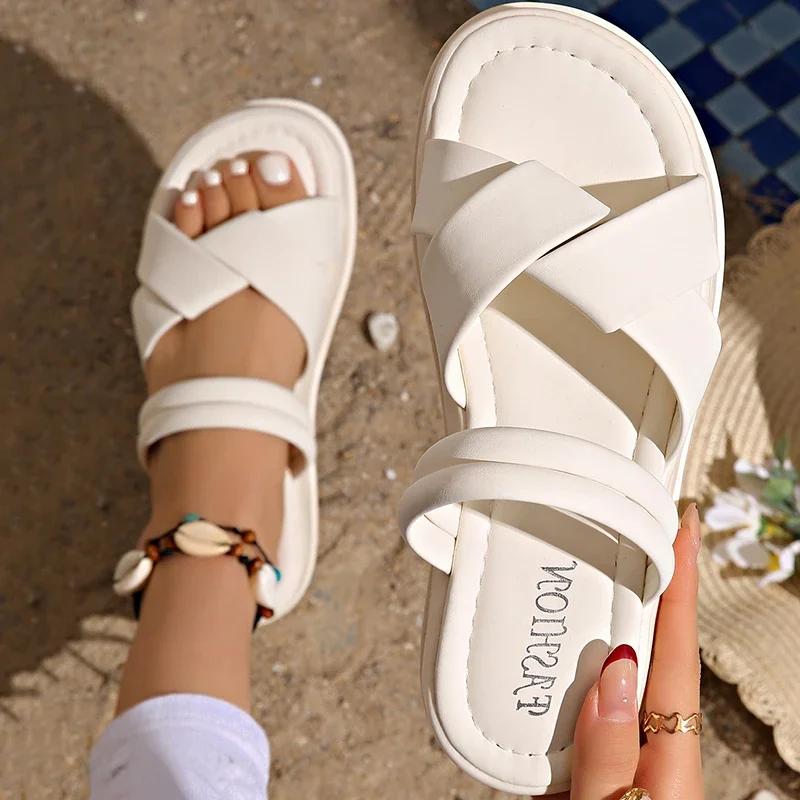 Fashion Casual Cross Strap Slippers for Women New Thick Bottom Platform Sandals for Ladies 2025 Summer Outdoor Slip On Slippers Mujer