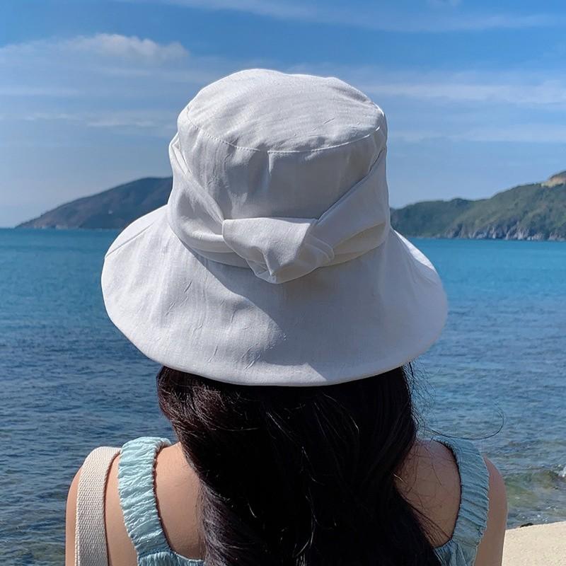 Color Solid Butterfly Tie Beach Cap Wide Brim Outdoor Breathable Activities