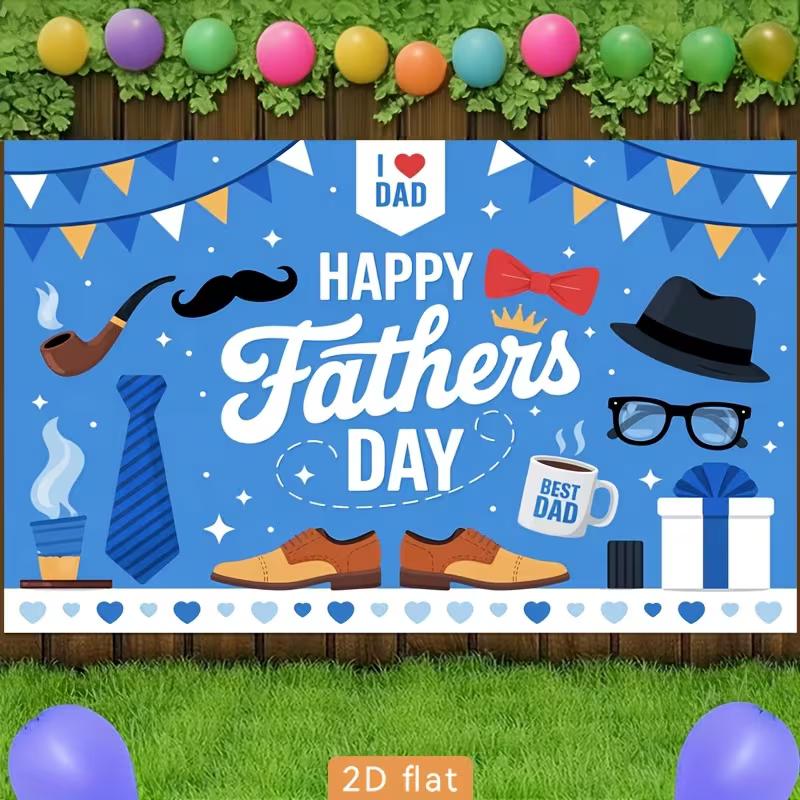 2D Blue Father's Day Backdrop, Gentleman Themed Photo Banner