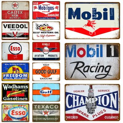 Vintage Gulf ESSO Mobil Racing Metalen Blikken Bord Wadhams Benzines Motorolie Garage Service Wanddecoratie Kunst Poster Wandplaat YL055