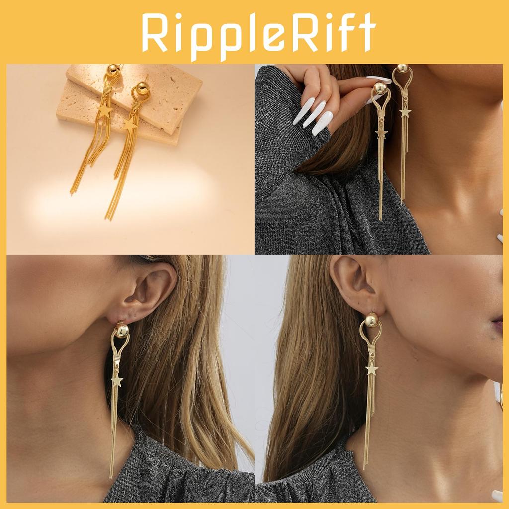 Trendy Gold Star Drop Earrings For Women Fashionable Asymmetric Tassel Style