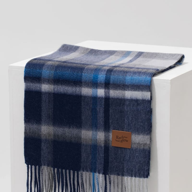 RECLOW MUNM CHECK CASHMERE 100% MUFFLER BLUE