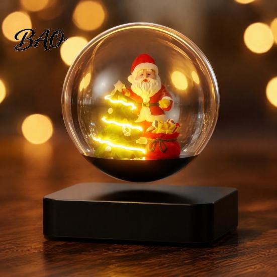 Magnetic Levitation Christmas Sleigh Santa Claus Ornament, Floating Lighted Tree with Rotating Magical Hovering Decor Base And Warm LED Lights