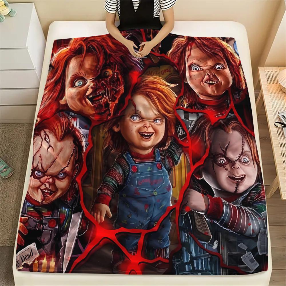 1Pc Chucky Print Flannel Blanket, High quality Comfortable for All Seasons, Home Decor, Warmth and Comfort, Perfect for Christmas Gifts