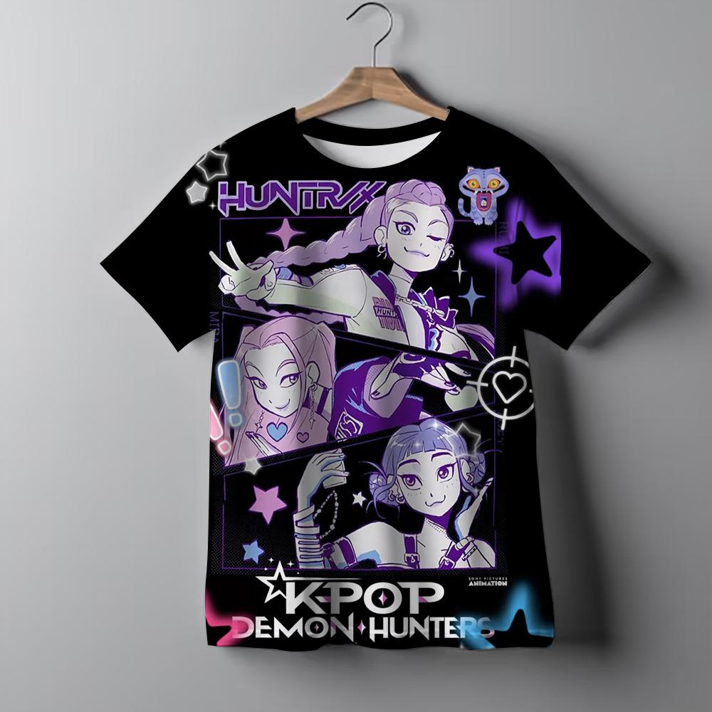 Kids T-shirt KPop Demon Hunters 2025 Movie Crew Neck Cartoon Girls Boys Tee Casual Baby Print Fashion Casual Girl Clothes