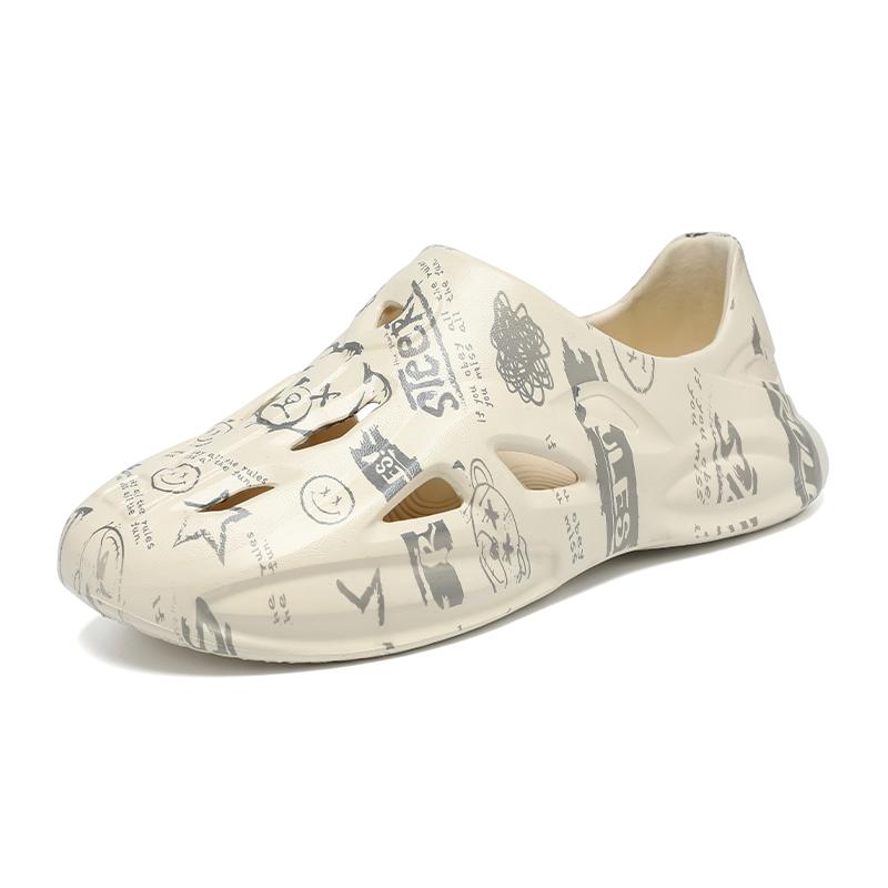 Summer Men Slippers Men Hollow Out Non-Slip Beach Shoes Sneaker Male Casual Slip On Flats Sandal Water Shoes Print