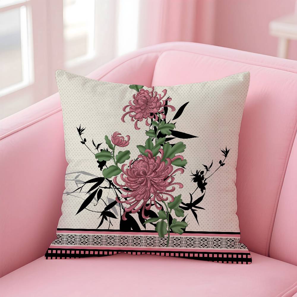 Elegant Traditional Chinese Art Pillow Case Comfort Sofa Bed Silky elegant Invisible zipper Custom Decorative cushion cover
