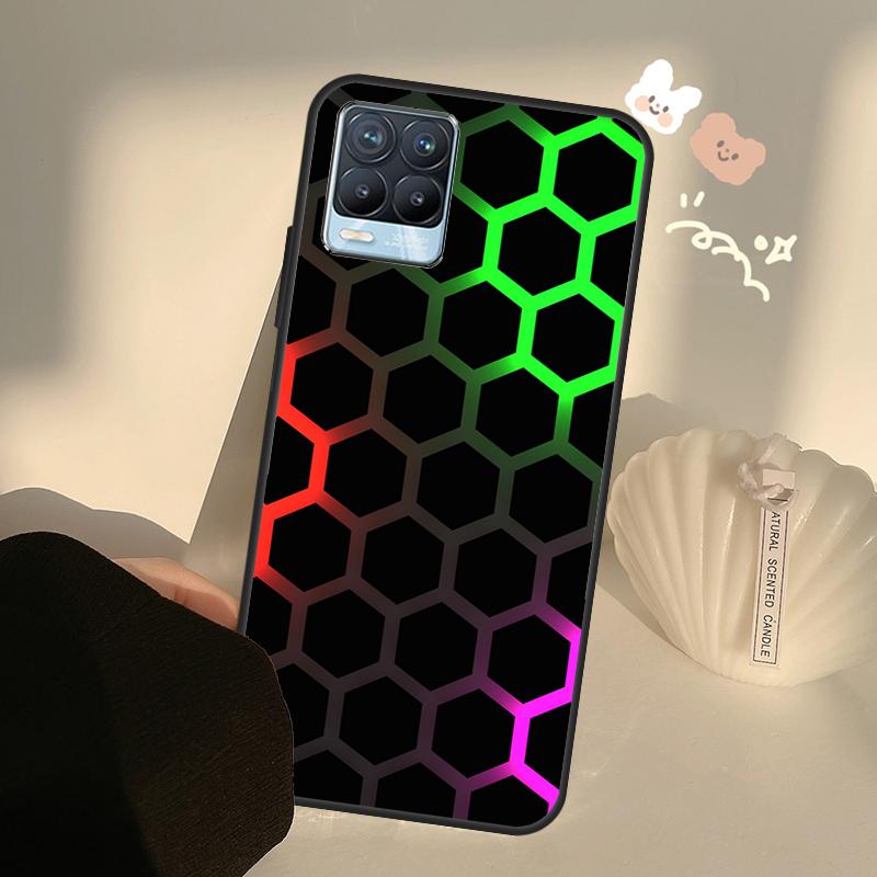 3D Hexagonal Lights Case For Realme C55 C63 C61 C51 C53 C25 C65 C67 C71 C75 11 12 13 14 Pro Plus GT6 GT7 15 Pro