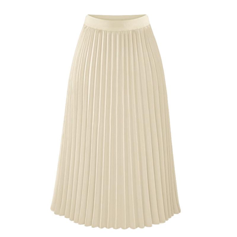 Damen Langer Metallisch Silberner Maxi Plisseerock Midirock Hohe Taille Elastizität Lässiger Partyrock