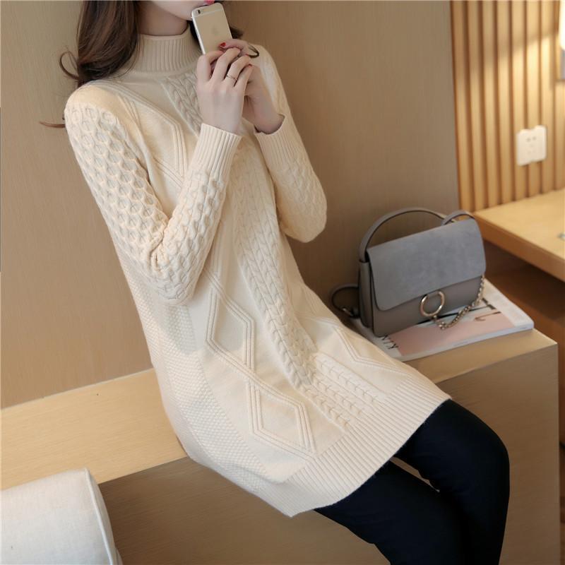 Autumn and Winter Medium and Long Pullover Knitted Bottoming Shirt Women's Fashion Temperament with Slim Fit Solid Color Turtleneck Sweater