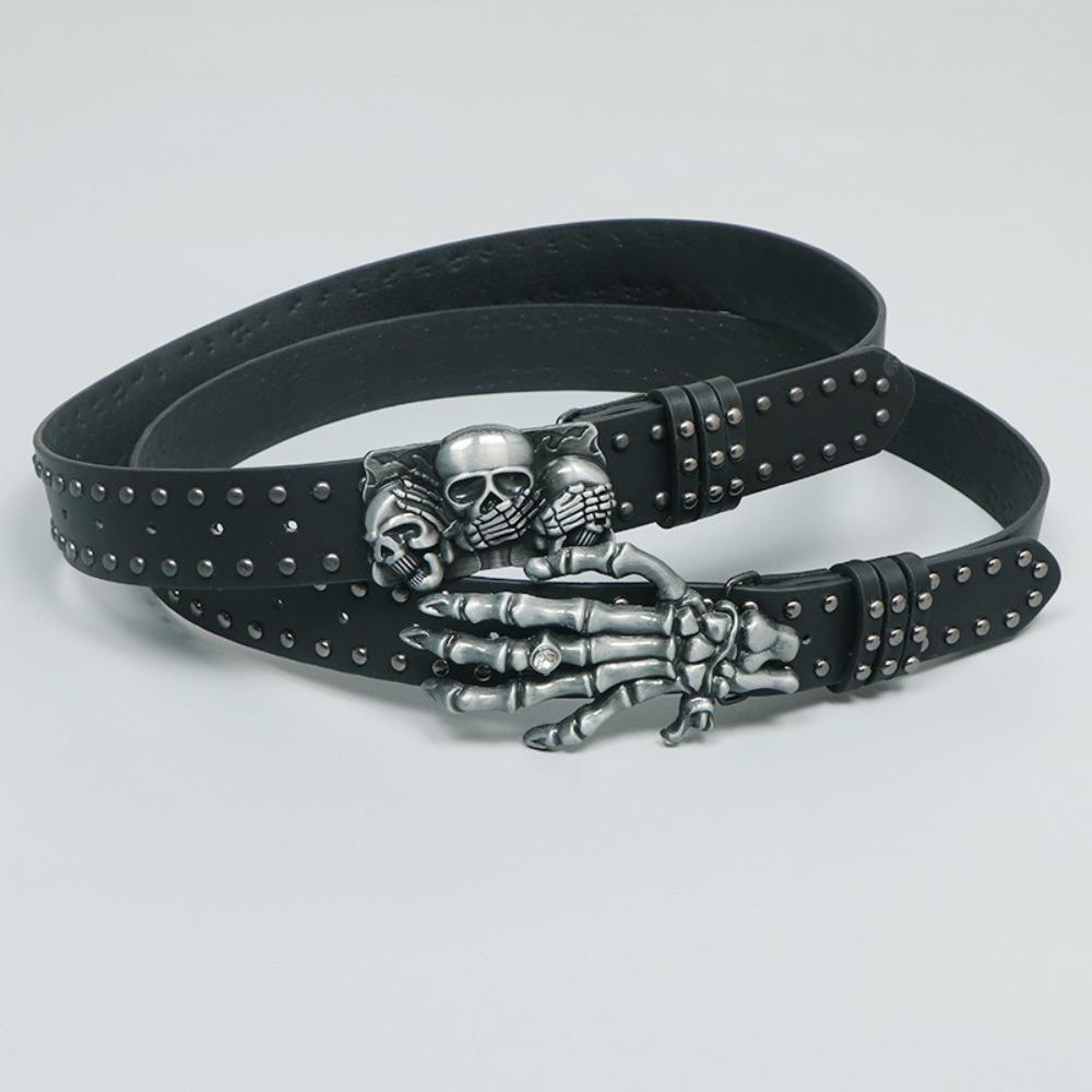 Casual Skull Belt Versatile Gothic Leather Belt Fashion Rivet Belts  Unisex