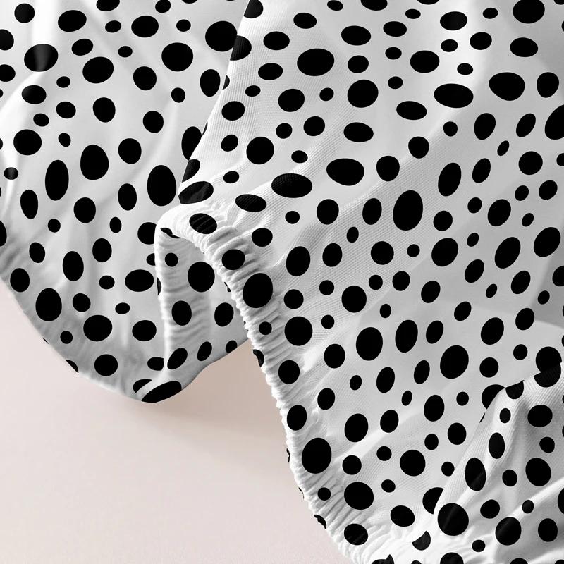 Piece 1 Of White Background Black Round Pattern Matte Bedsheet, Bedroom Printed Bedspread, Bedding Excluding Pillowcases