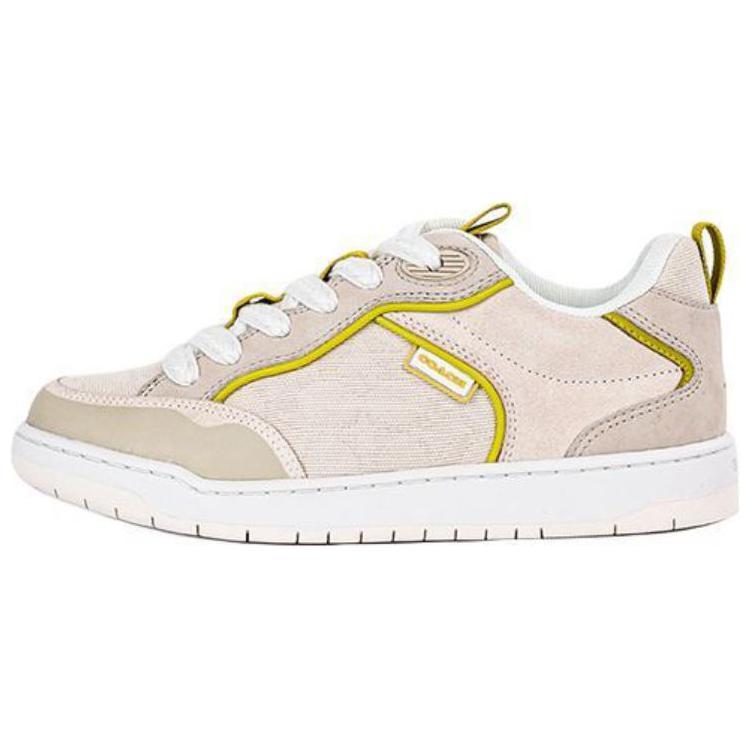 Coach C023 Sneaker Canvas Suede Leather Round Toe Lace-Up Low-Top Skate Shoes Men Sneaker Beige CAX36-TXC