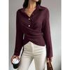 Spring and Autumn New Long Sleeve Shirt Lapel Strap Slim Temperament Commuter Cardigan Top