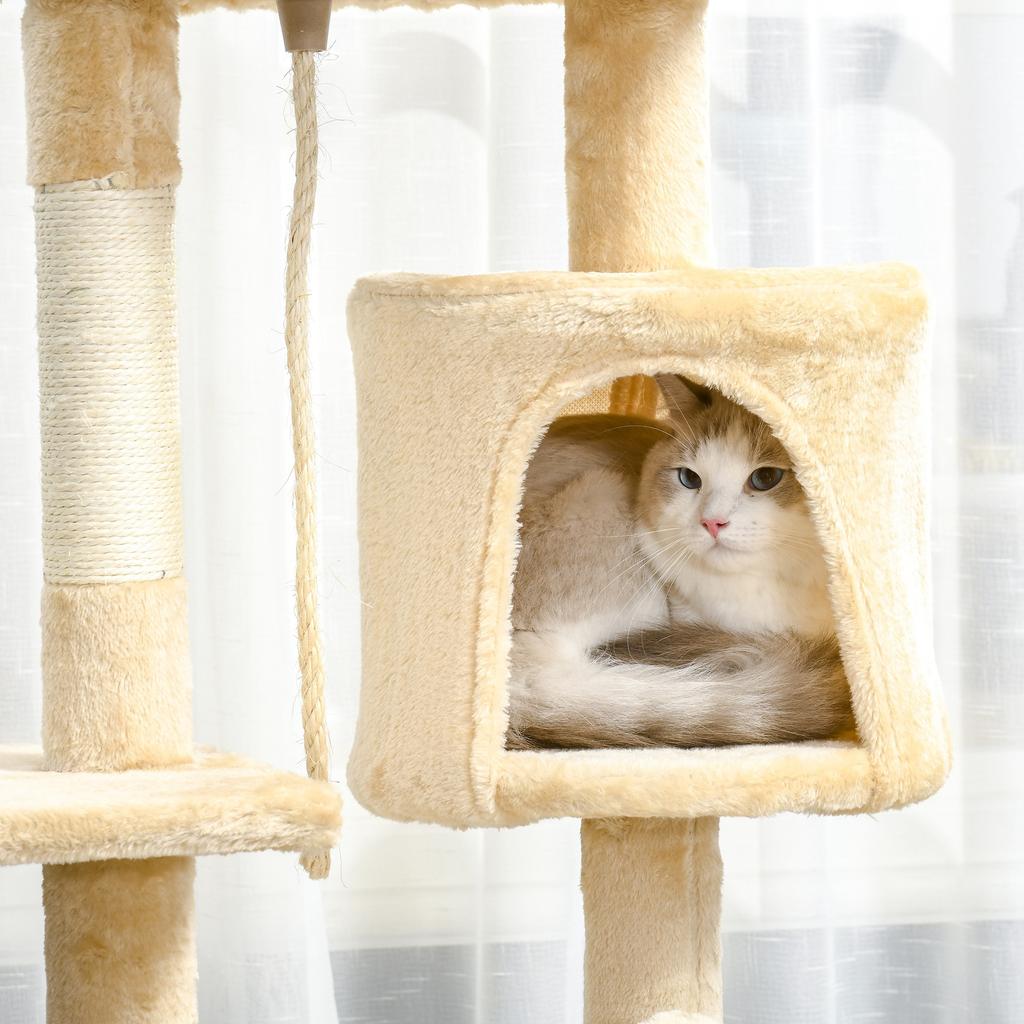 Cat Tree for Indoor Cats Pet Activity Centre Kitty Condo Climbing Scratching Post with Toys 4-tier 114cm Tall Beige