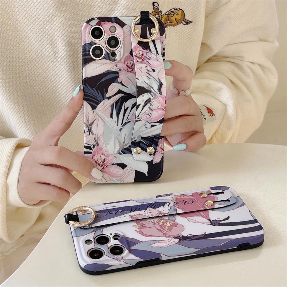 Orchid Flower iPhone Case with Wristband - Compatible with XS Max, 15 Pro, 14/13, XR, 12, 11