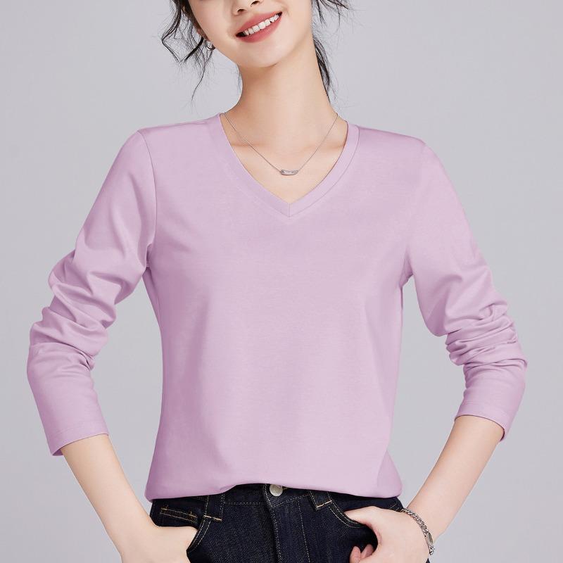 Spring and summer women's clothing basic women's loose support double-sided mercerized cotton long-sleeved women's top