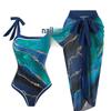 2026 European American Slim-Fit Strappy One-Piece Swimsuit with Mesh Skirt 2-Piece Set