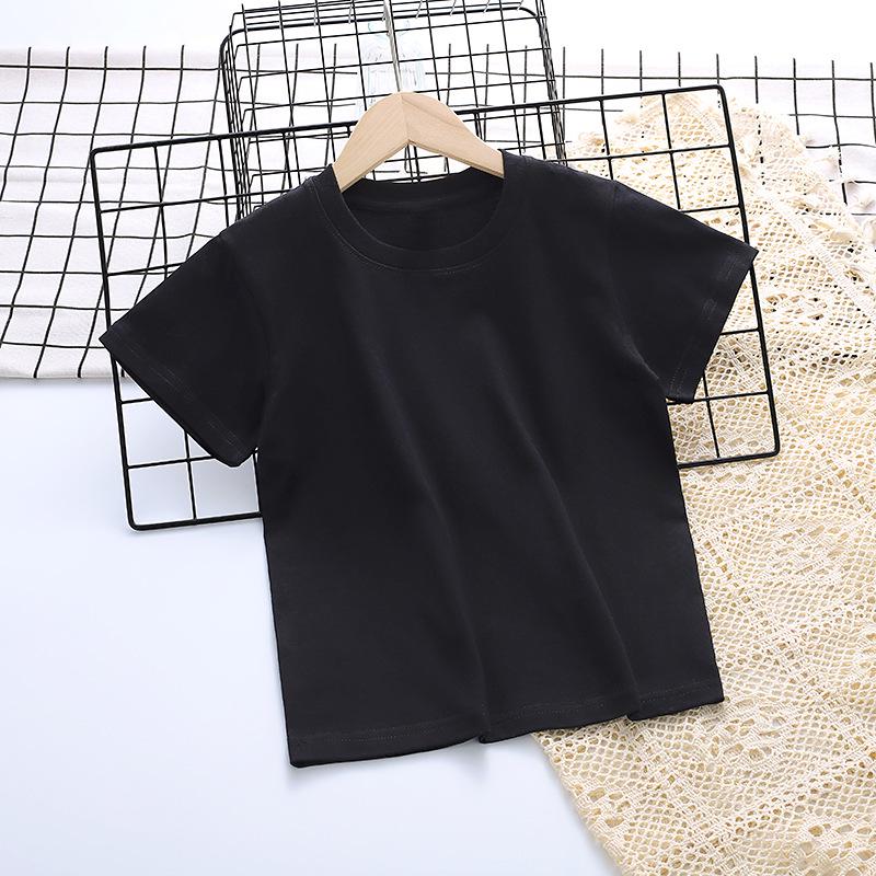 Kids' Cotton Short-Sleeve Round Neck T-Shirt with Logo, Candy Color, Primary School Uniform.