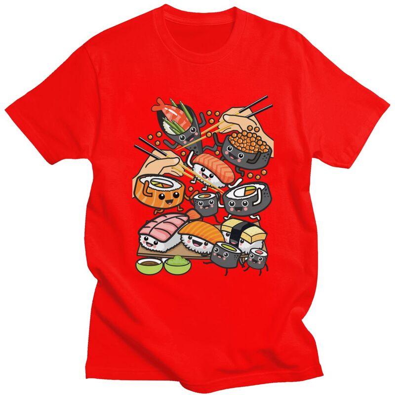 Custom Male Sushi Party T Shirt ShortSleeve Cotton Tshirt Tshirt Casual Cartoon Japanese Food Tees Slim Fit Clothes S