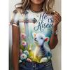 Women's T-shirt Cute Rabbit Print Fashion Top Summer Vacation Style Round Neck Short Sleeve Fashion Versatile