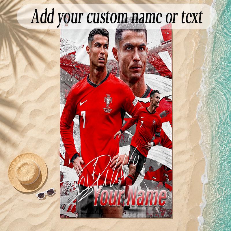Beach TowelCristiano Ronaldo Custom Name Text Personalized Soft Towel for Beach Pool Indoor Home Decor Gift