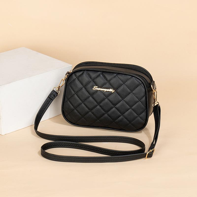New diamond satchel women's shoulder bag large capacity double zipper design embroidery camera bag ladies bag