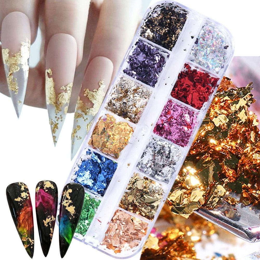 Sparkly Nail Glitter Foils Aluminum Foil 3D Nail Charms Decorations Nail Sequins for Women Girls