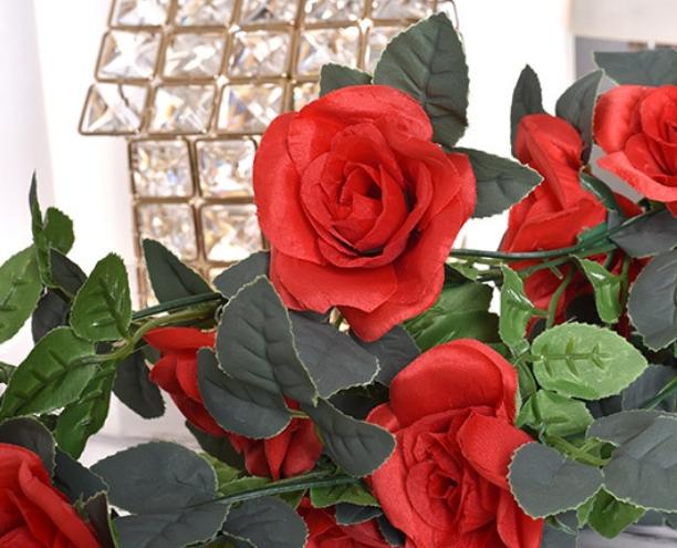 2pcs 86.61inch Artificial Garland - White Roses & Faux Ivy for Outdoor Weddings, Garden Backdrops & Christmas Decor