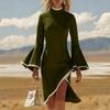 2025 Autumn/Winter Retro White Trim Faux Suede Bell Sleeve Mid-Length Skirt