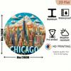 Chicago Silhouette Metal Wall Poster, Round Rustic Living Room Decor 7.87x7.87in