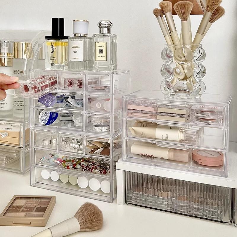 Clear Acrylic Jewelry Organizer Boxes Grids Dustproof Drawer Table Cosmetic Organizer Set Layers Makeup Powder Storage Rack Gift