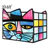 Desktop Pen Holder Stained Glass Style Holder, Unique Acrylic Organizer, 3D Plant Pot Embossed Relief Pattern Planter for Succulents And Office