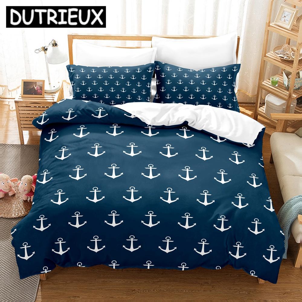 

Marine Style Anchor Bedding Set Single Twin Full Queen King Size Anchor Sign Bed Set Aldult Kid Bedroom Duvetcover Sets 3D 034 EU single(135x200cm)