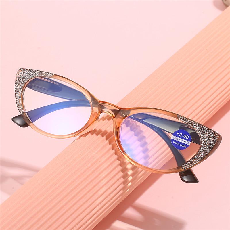 Cat Eye Rhinestone Anti-Blue Light Reading Glasses for Women - High-Definition, Stylish Design for Middle-Aged and Elderly