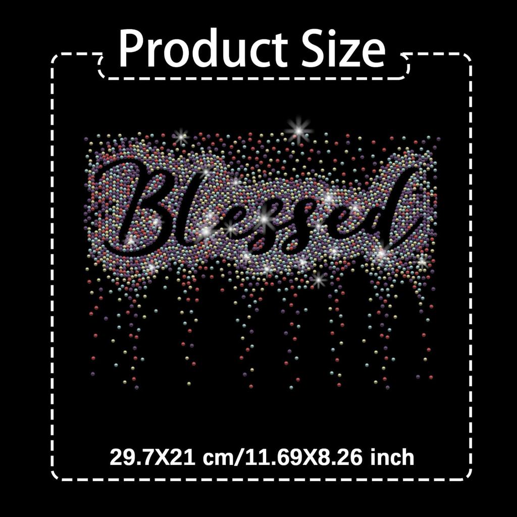 PLIGREAT Colorful Glitter Rhinestone Iron On Patches Bling Blessed Quotes Rhinestone Iron On Transfers for Clothing Jacket Jeans Women Men T Shirt