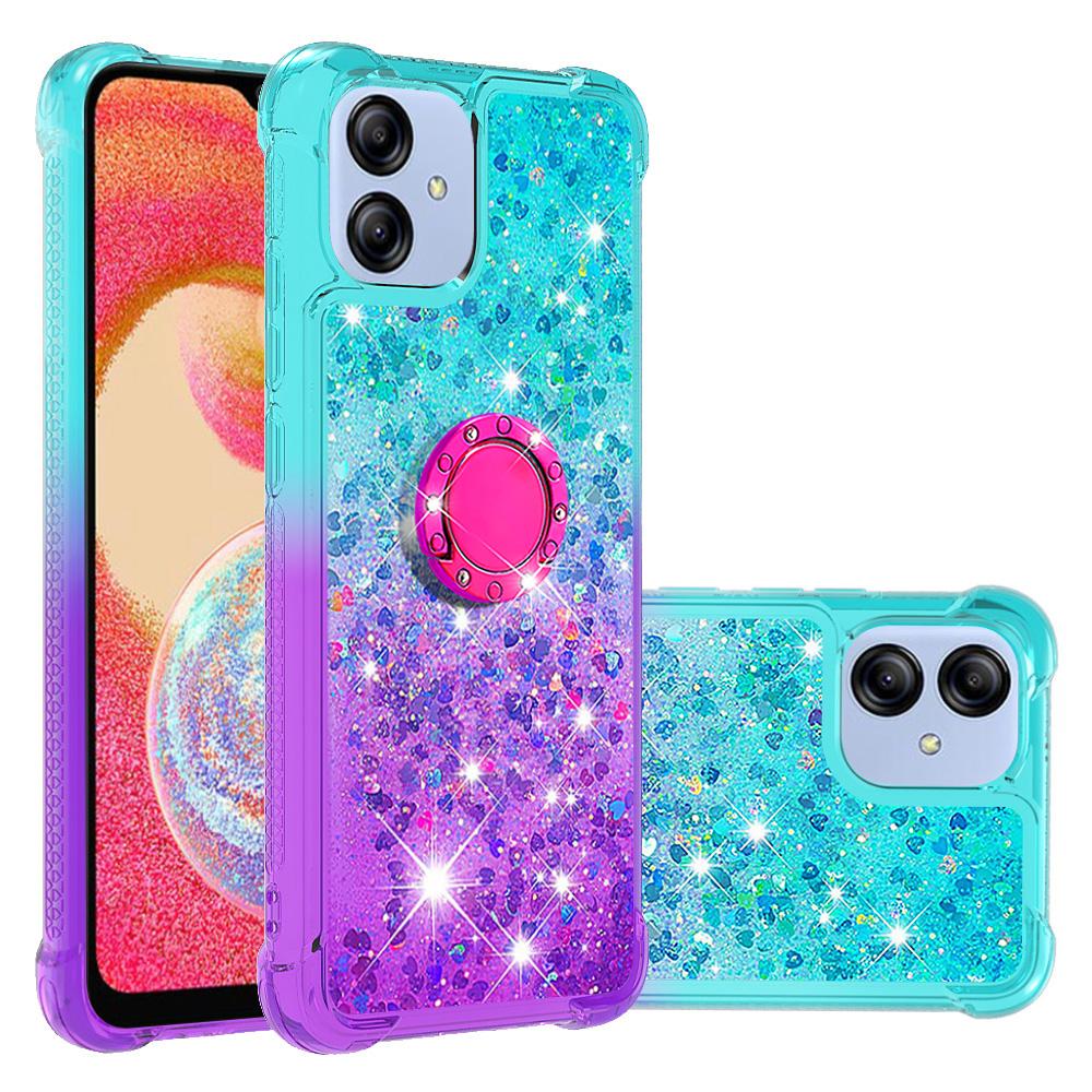 

For Samsung Galaxy A04e 4G/F04 4G/M04 4G TPU Case with Kickstand Gradiant Quicksand Shockproof Cover Sky Blue/Purple