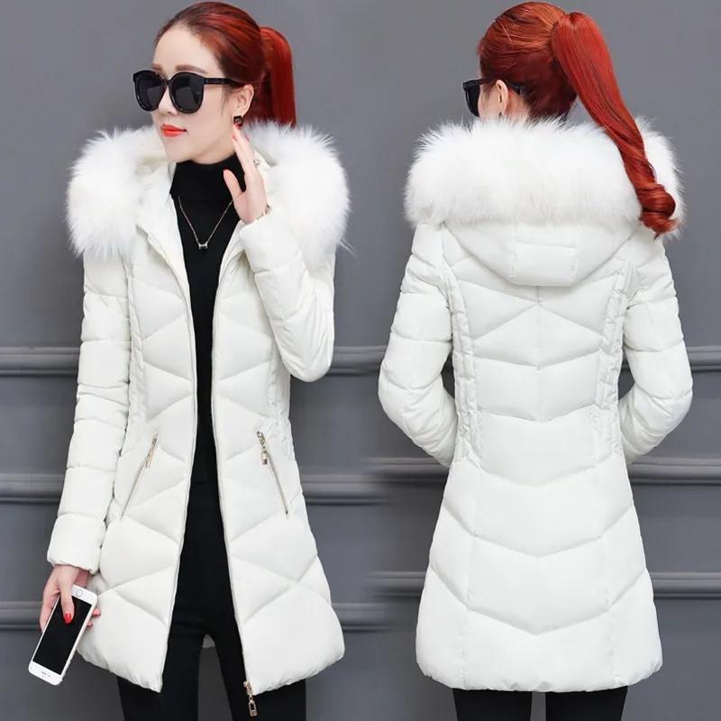

Women s Winter Korean-Style Slim-Fit Mid-Length Warm Coat Elegant Solid-Color Large Fur Collar Jacket XS бежевий