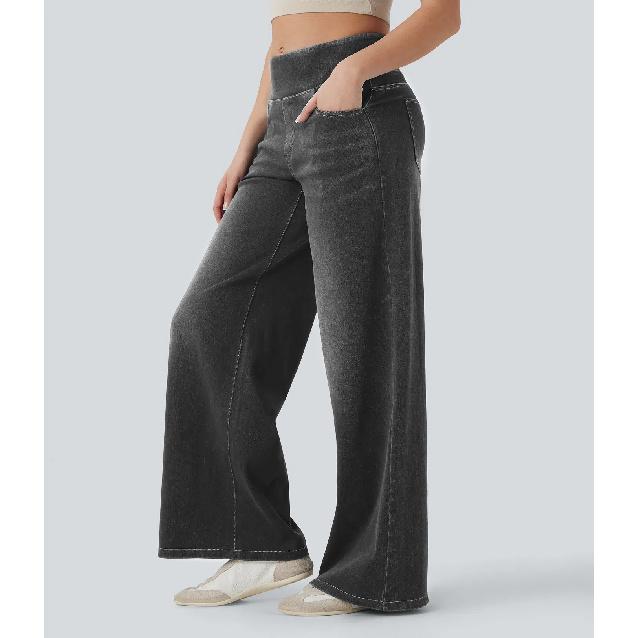 

2026 New High-Waisted Loose Zipper Wide-Leg Pants Slimming Wide-Leg Women s Jeans Trousers L сірий колір