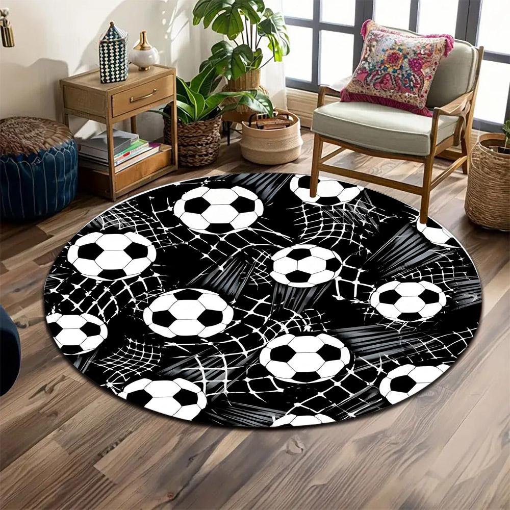Soccer Balls and Net Pattern Rug Print round rug, living room, bedroom, playroom carpet, non slip floor mat, gift