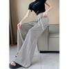 Summer New Fashion Simple Elastic High Waist Casual Wide Leg Pants Women's Print Stripes Patchwork Drawstring Straight Trousers