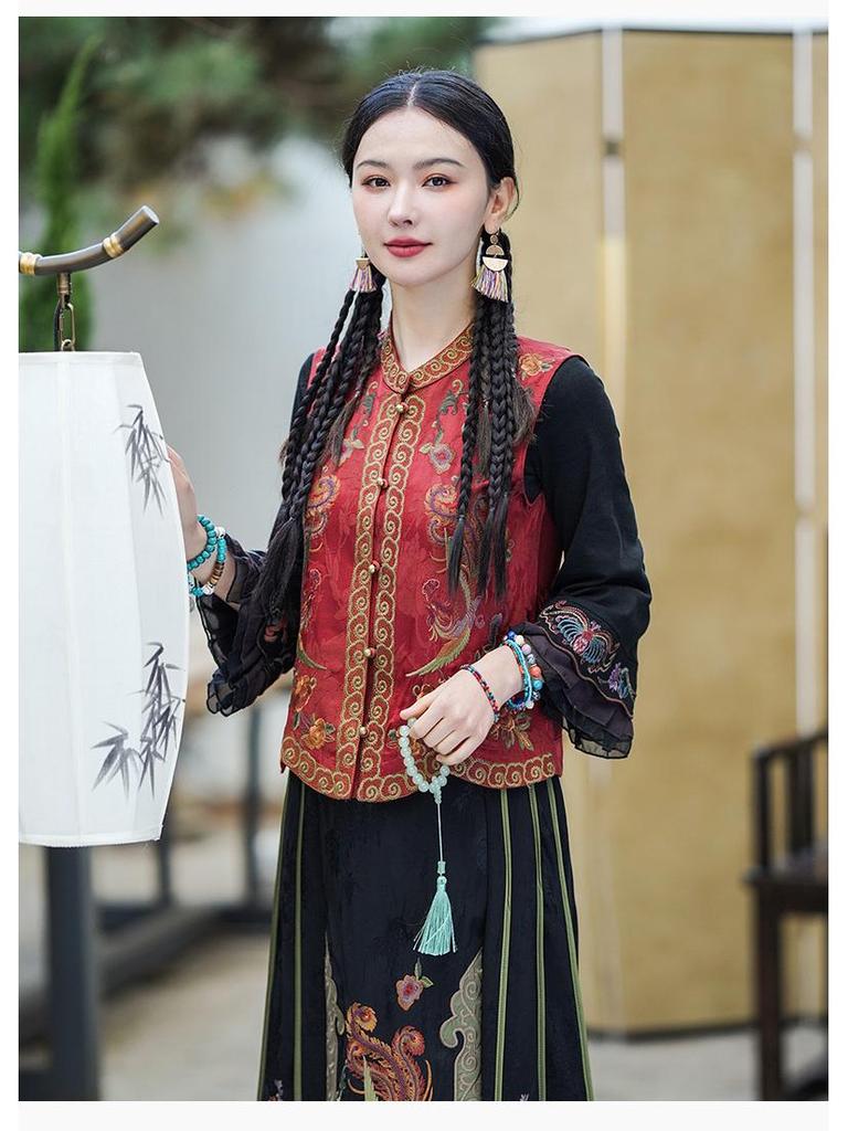 2025 Women's Ethnic A-line Skirt with Phoenix Embroidery