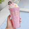 450ml Cute Water Bottle for Girls with Sequins BPA FREE Double Wall Tumbler with Straw Reusable Smoothie Cup Drinkware Xmas Gift