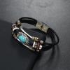 Men's Bohemian Turquoise Beaded Leather Bracelet with Stainless Steel Buckle